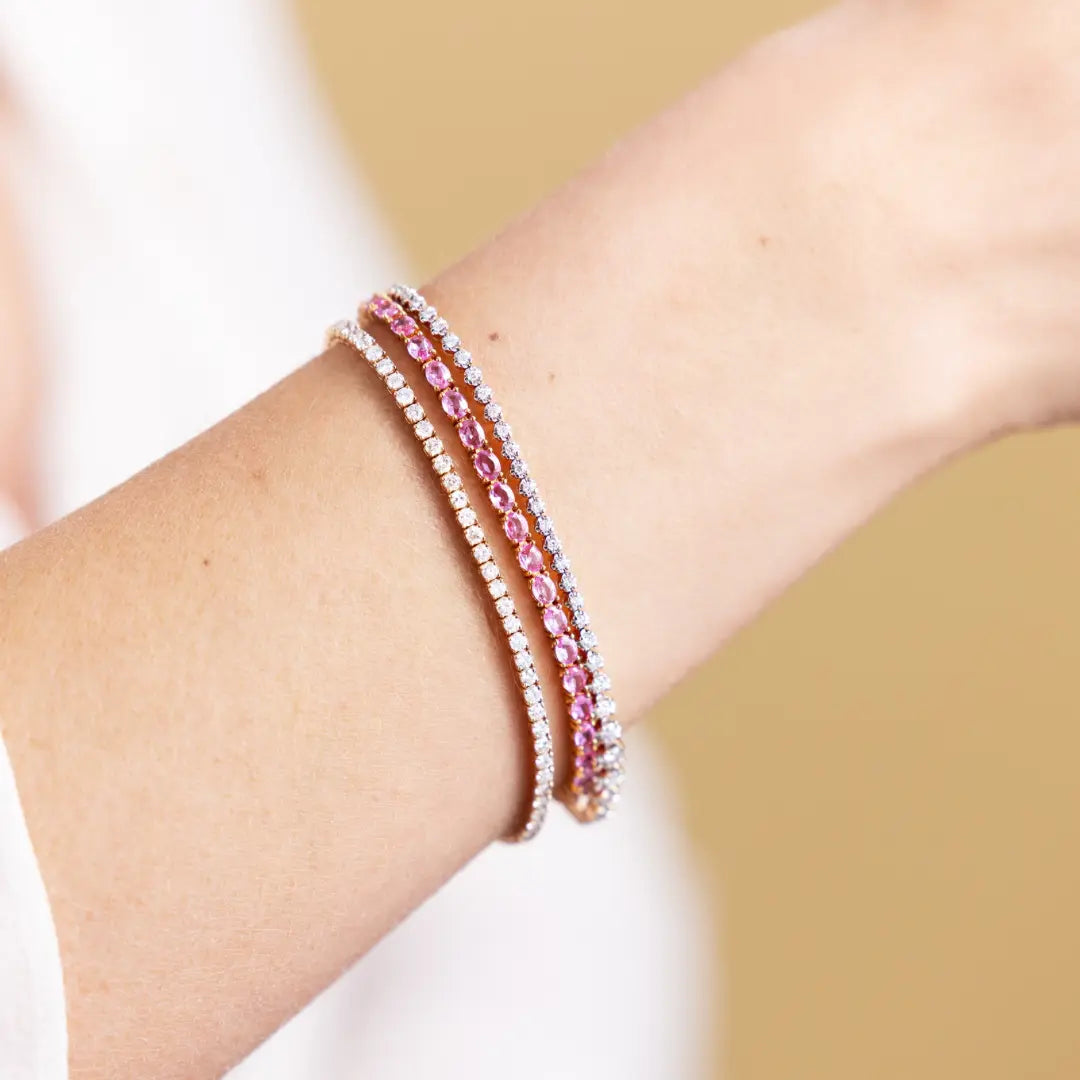 Pulseira Riviera com Safiras Rosas em Ouro Rosé - JJ Diamond