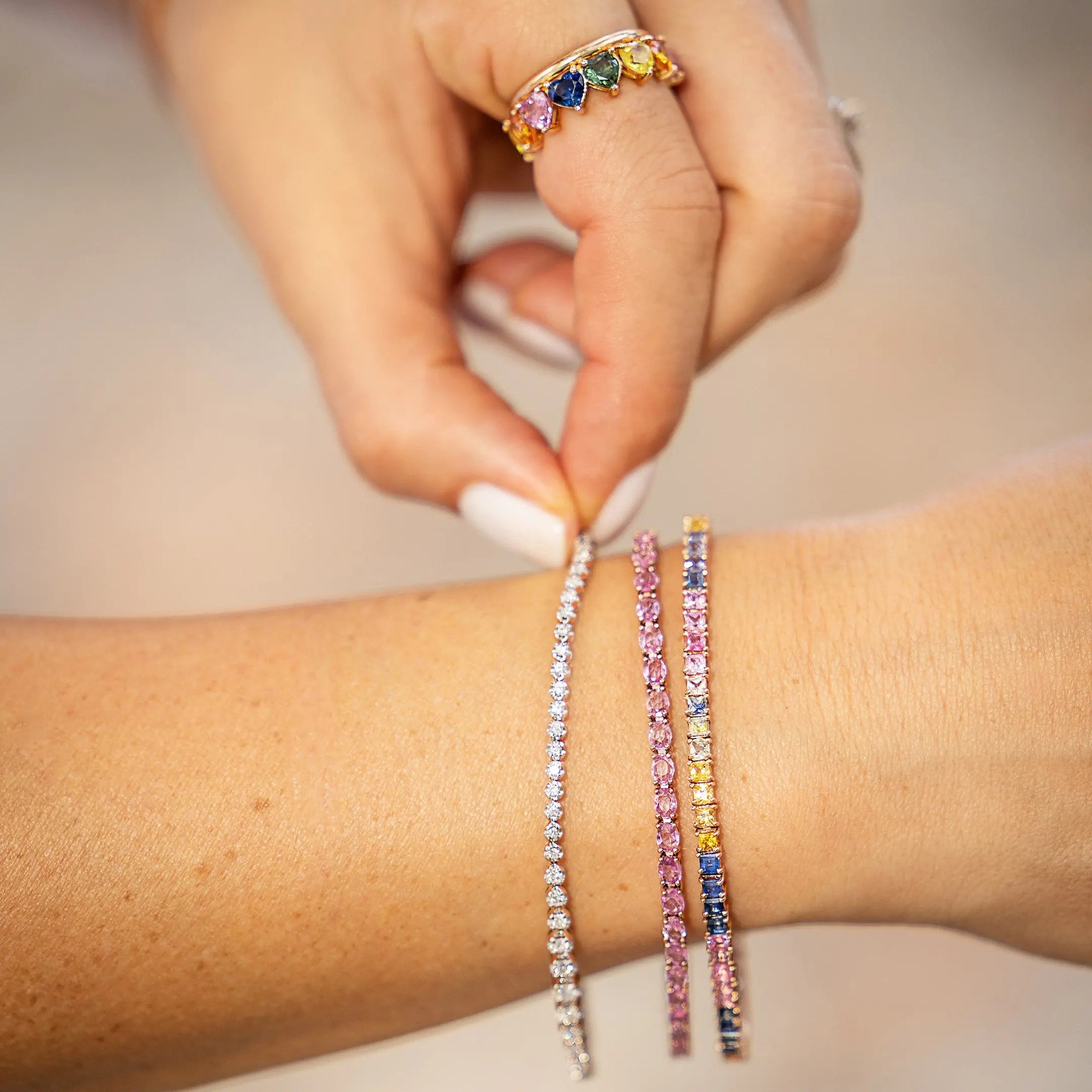 Pulseira Riviera em Safira Arco-íris-JJ Diamond