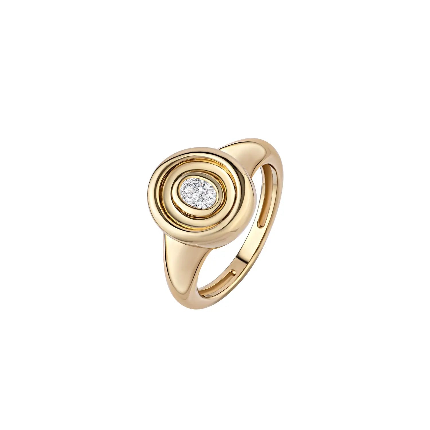 Anel Botão Oval com Diamante Único-JJ Diamond
