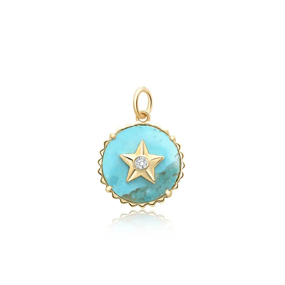  Pingente Estrela Turquesa em Ouro Amarelo-JJ Diamond